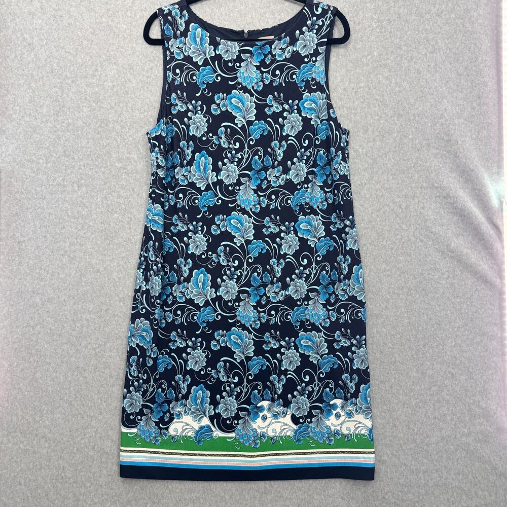 Chico's Paisley Floral Shift Dress Sz 3 XL Blue Feminine Stretch Knit Office